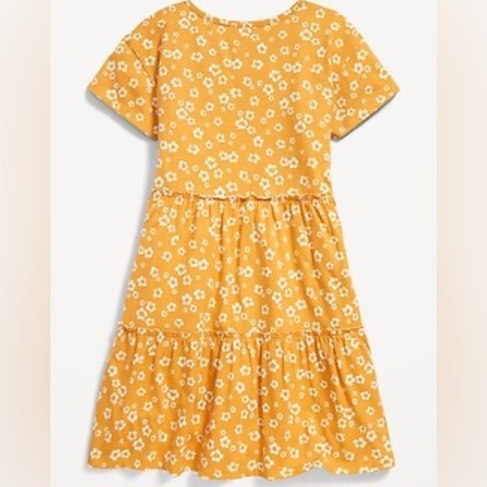 Old Navy Girls Floral Tiered Midi Dress Mustard Yellow Size L 10/12